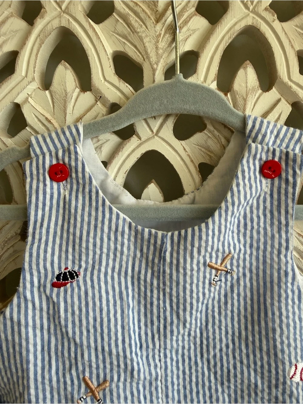 Goodlad Baby Boys Seersucker Baseball Shortall Romper 12M